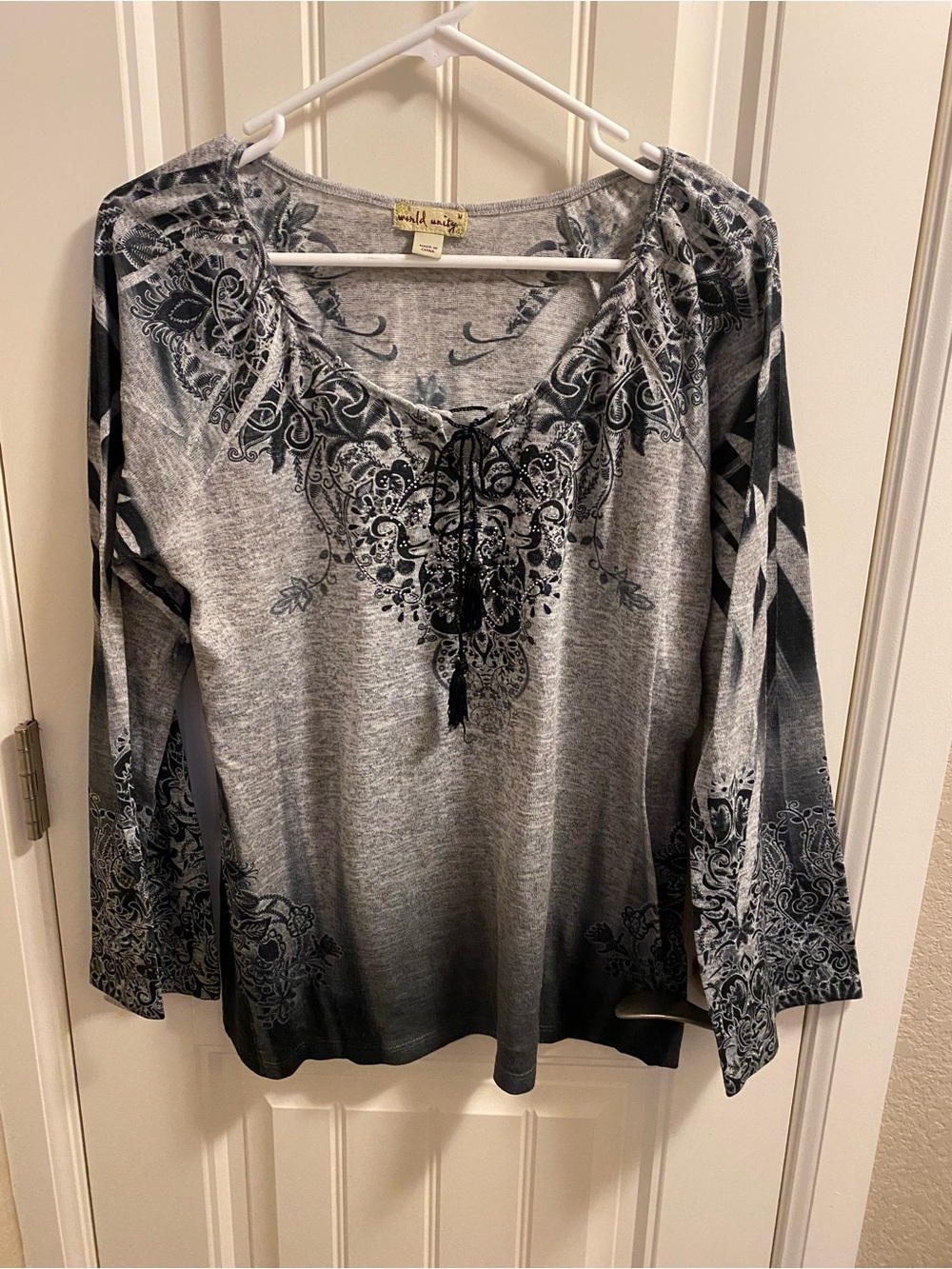 World Unity M Top Sublimation Flare Sleeve Tunic Bling Shirt Medium Med